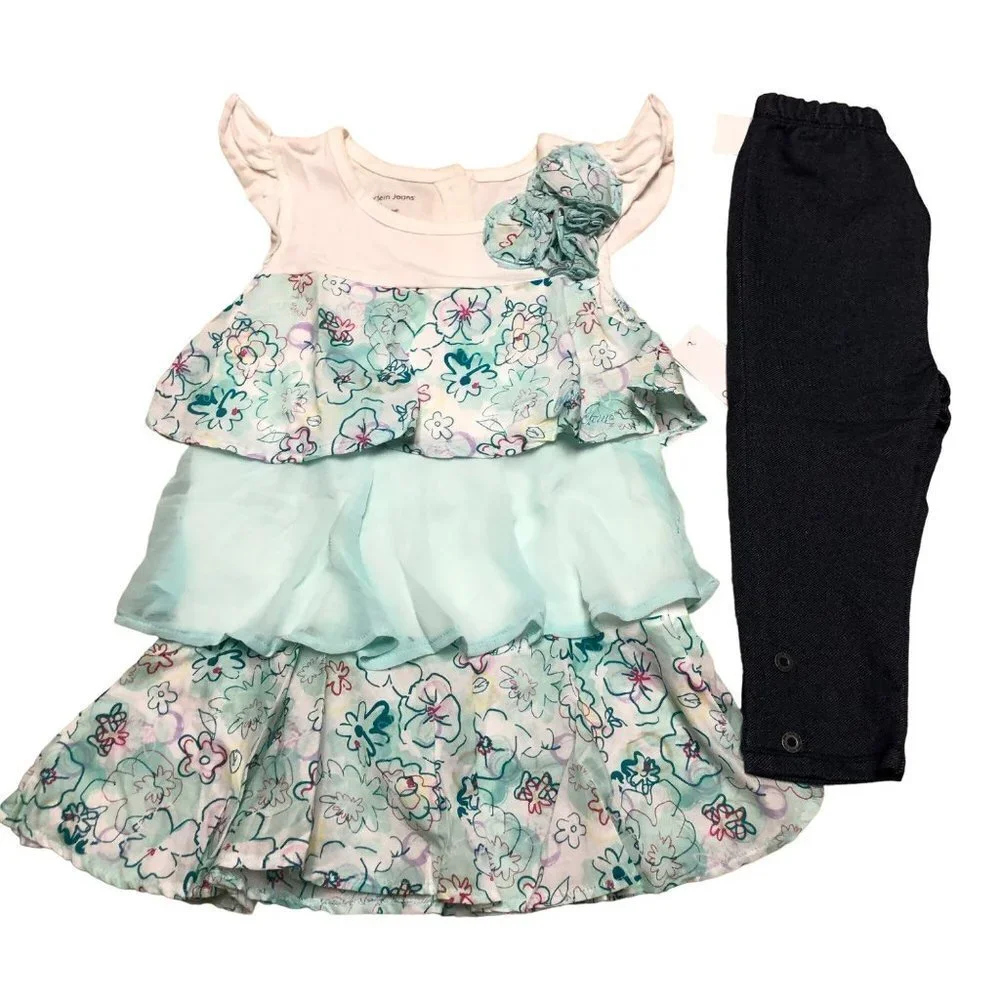 CALVIN KLEIN JEANS  GIRLS TWO PIECE SETS‎ DRESS & LEGGINGS SIZE 4T NEW WITH TAG